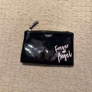 Victoria's Secret Glossy Black Pouch with Pink Script